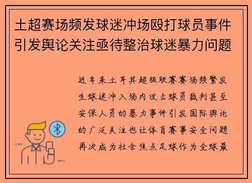 土超赛场频发球迷冲场殴打球员事件引发舆论关注亟待整治球迷暴力问题